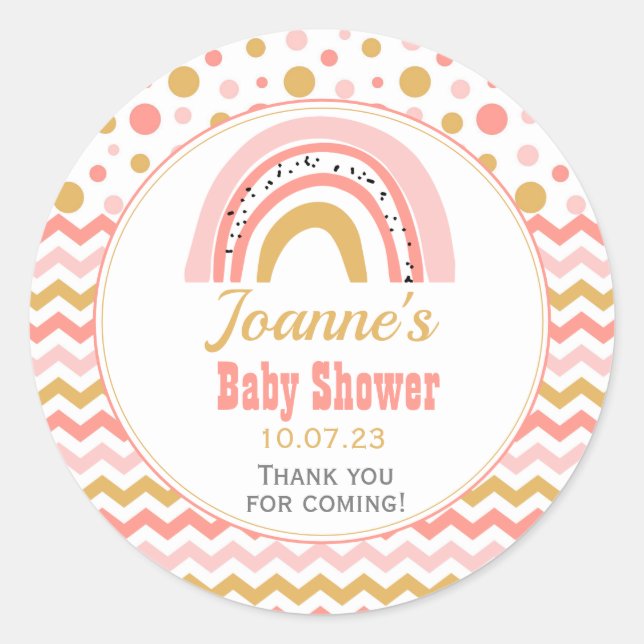 Pink Rainbow Baby Dusche Runder Aufkleber (Vorderseite)