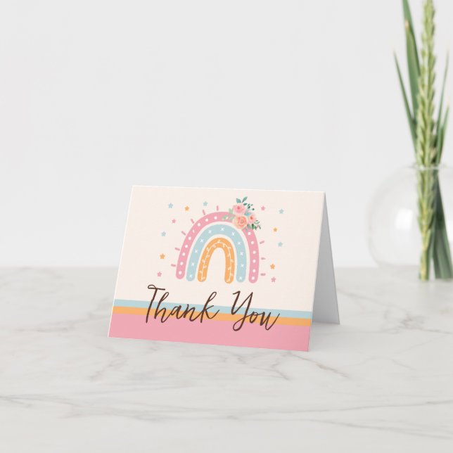 Pink Rainbow Baby Dusche Vielen Dank Dankeskarte (Vorderseite)