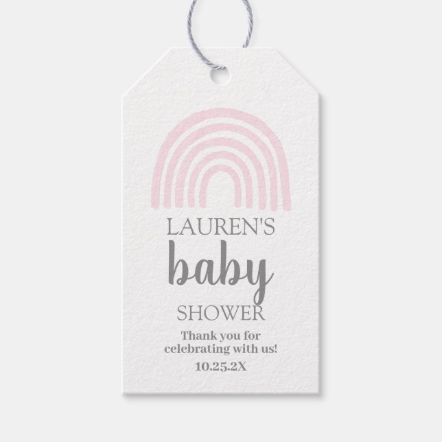 Pink Rainbow baby shower fille étiquettes cadeaux (Devant)