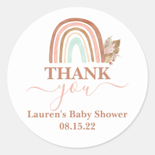 Pink Rainbow Baby Shower Girl Runder Aufkleber (Vorderseite)