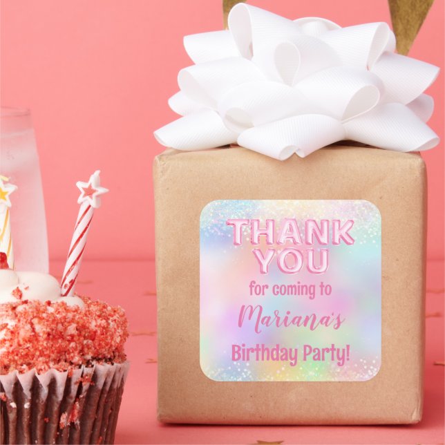 Pink Rainbow Birthday Party Gefallen Quadratischer Aufkleber (Party)