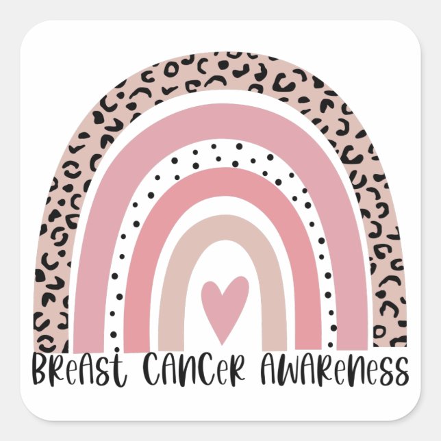 Pink Rainbow Breast Cancer Awareness Quadratischer Aufkleber (Vorderseite)