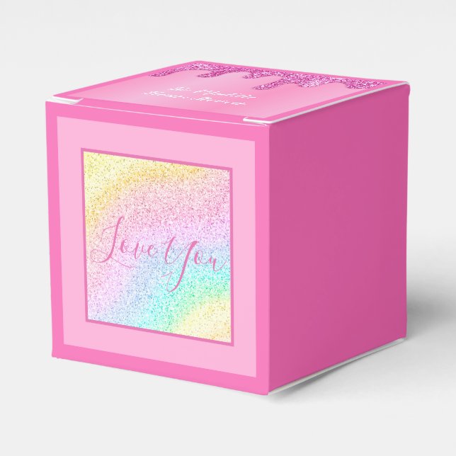 Pink Rainbow Glitzer Personalisiert I Liebe You Gi Geschenkschachtel (Vorderseite)