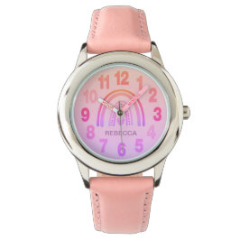 Pink Rainbow Heart anpassen Armbanduhr
