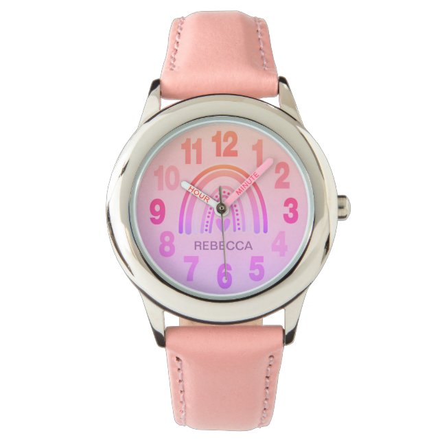 Pink Rainbow Heart anpassen Armbanduhr (Vorderseite)