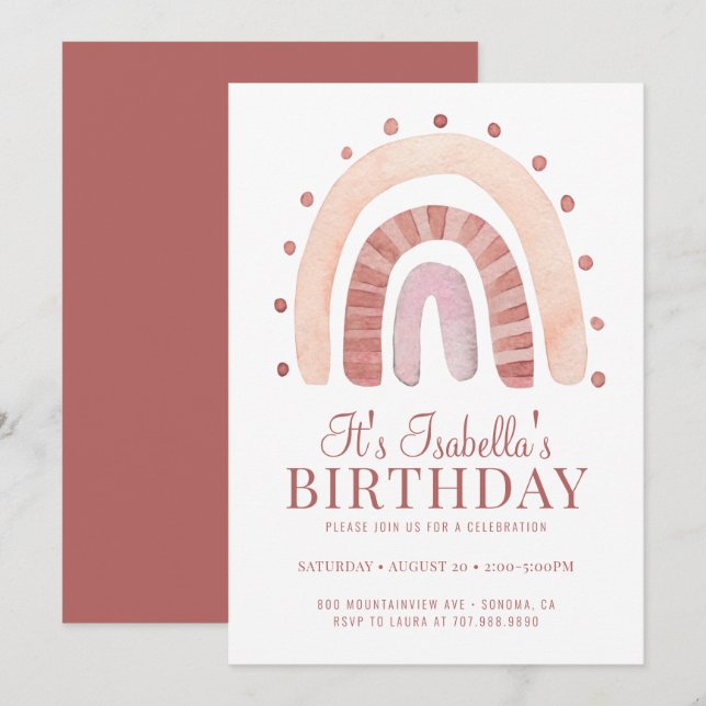 Pink Rainbow Kid's Geburtstagsparty Einladung (Vorne/Hinten)
