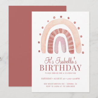 Pink Rainbow Kid's Geburtstagsparty Einladung