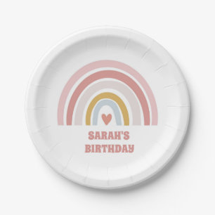 "Pink Rainbow Party Plate - Herz & individuelle Na Pappteller