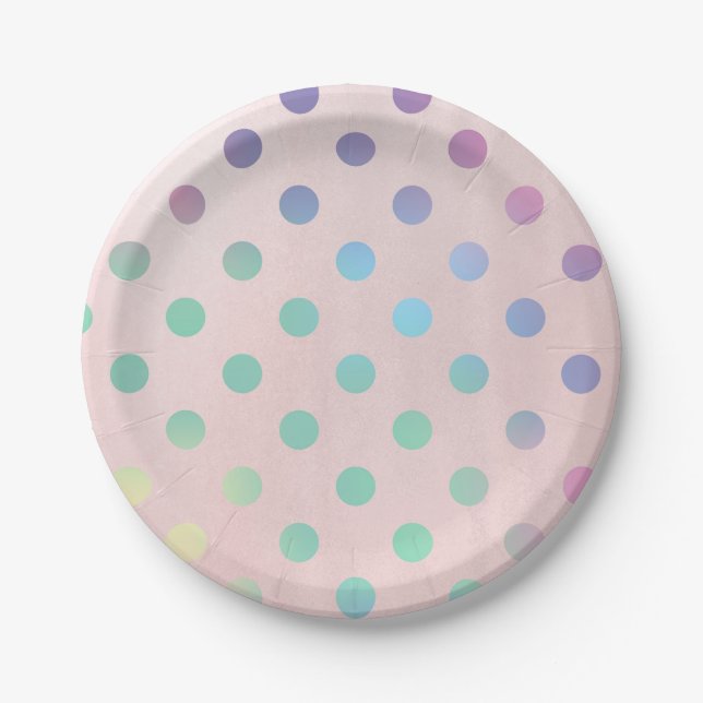 Pink Rainbow Pastel Polka Dots Geburtstagsparty Pappteller (Vorderseite)