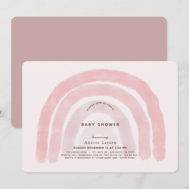 Pink Rainbow Watercolor Girl Baby Dusche Einladung (Vorne/Hinten)