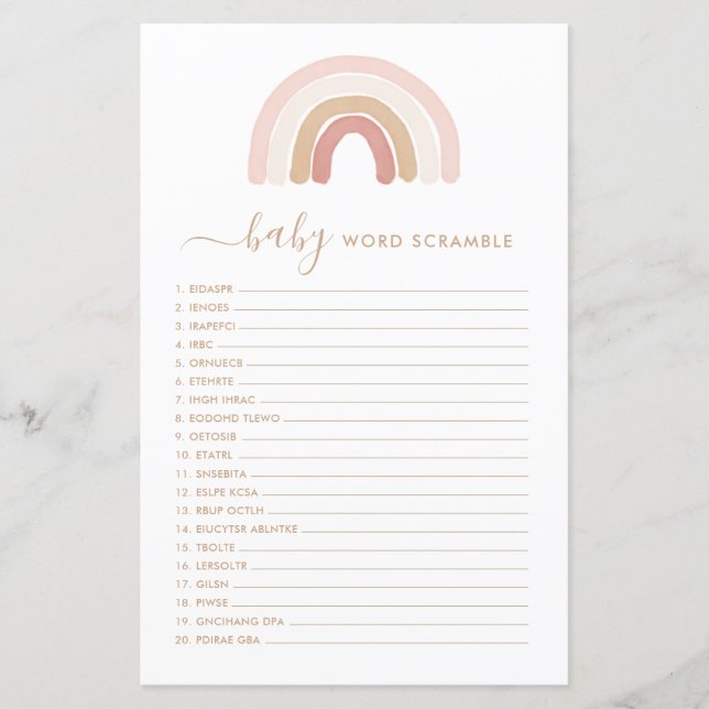 Pink Rainbow Word Scamble Baby Showspiel (Vorderseite)