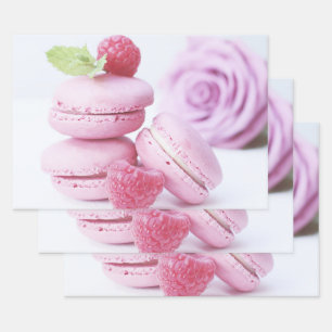 Pink Raspberry Macarons Foto Geschenkpapier Set