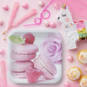 Pink Raspberry Macarons Foto Pappteller