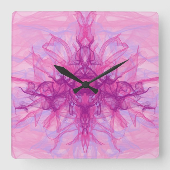 PINK RAUCHE - Modernes und abstraktes Fraktal Kuns Quadratische Wanduhr (Vorderseite)