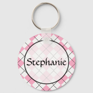 Pink Raute Anpassbarer Name Button Schlüsselanhäng Schlüsselanhänger