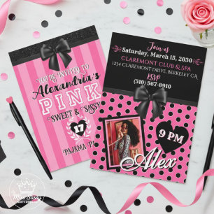 PINK Rayures Invitation Anniversaire Fête Tout Âge