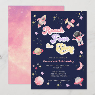 Pink Reach Four the Stars 4th Birthday Invitation