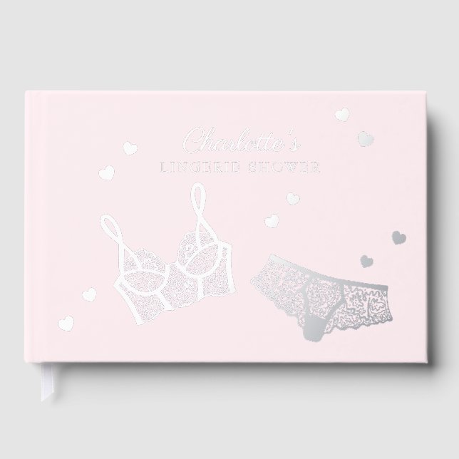 Pink Real Foil Lingerie Dusche Brautparty Name Gästebuch (Vorderseite)