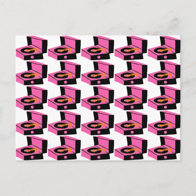 Pink Record Hahnentrittmuster Postkarte (Vorderseite)