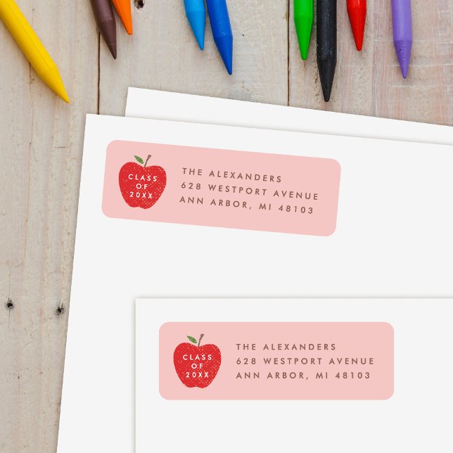 Pink Red Apple Preschool Graduation Address Label (Von Creator hochgeladen)