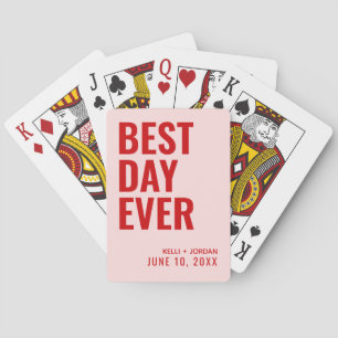 Pink & Red Best Day Ever Wedding Cards Spielkarten