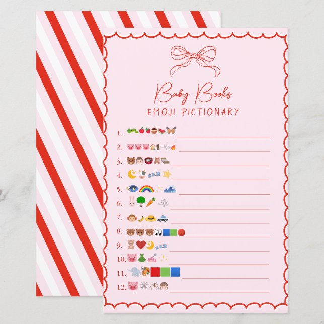 Pink & Red Bow Baby Books Emoji Pictionary Game (Vorne/Hinten)