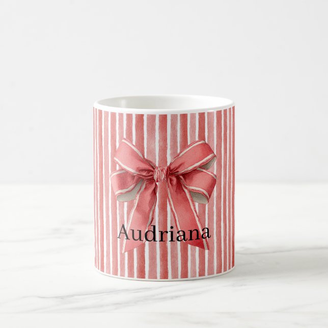 Pink Red Candy Cane Stripes Bow Kaffeetasse (Mittel)