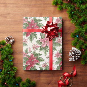 Pink & Red Christmas Poinsettias Geschenkpapier