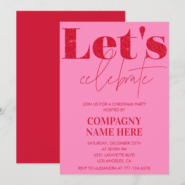 Pink Red Company Weihnachts-Party Feiern wir Einladung (Vorne/Hinten)
