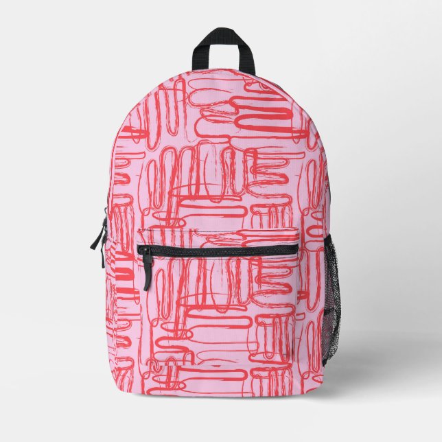 Pink Red Curve Wavy Squiggle Abstract Modern Bedruckter Rucksack (Vorderseite)