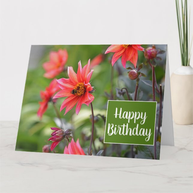 Pink & Red Dahlia Blume Wisley Happy Birthday Karte (Vorderseite)