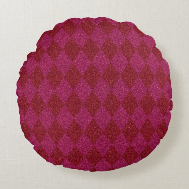 Pink & Red Diamond Glitzer Pouf Rundes Kissen (Vorderseite)