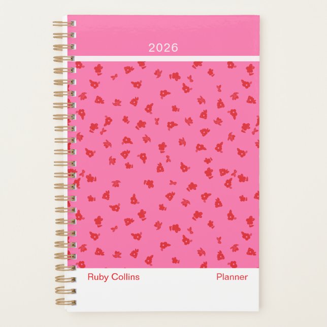 Pink/Red Feminine Minimalist Floral Planner Planer (Vorderseite)