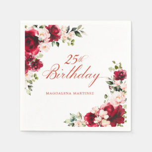 Pink Red Floral 25. Geburtstag Custom Cocktail Serviette