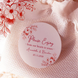 Pink Red Floral Please Enjoy Wedding Runder Aufkleber
