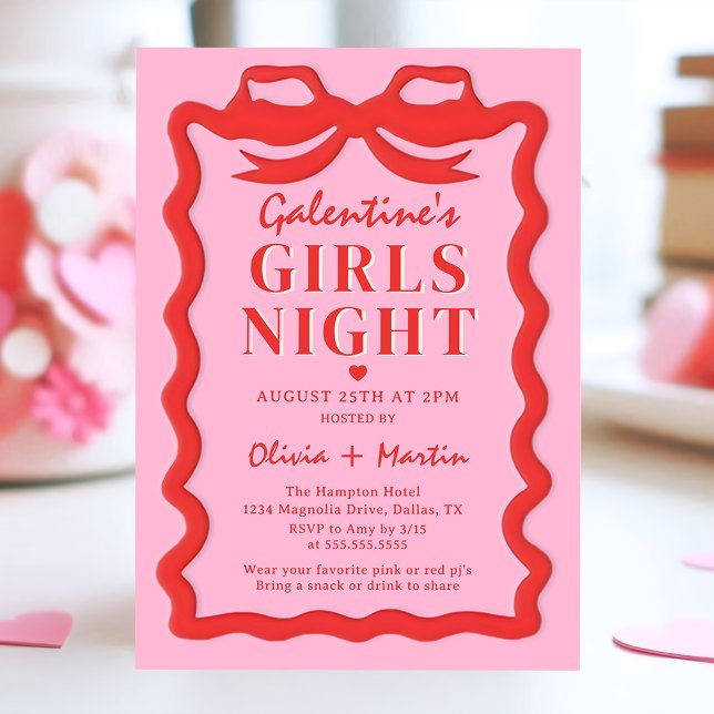 Pink Red Galentine's Girls Night Party Invitation Einladung (Von Creator hochgeladen)
