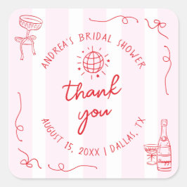 Pink & Red Hand Drawn Bridal Shower Thank You Quadratischer Aufkleber