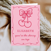 Pink Red Hand Drawn Cherry On Top Valentines Day