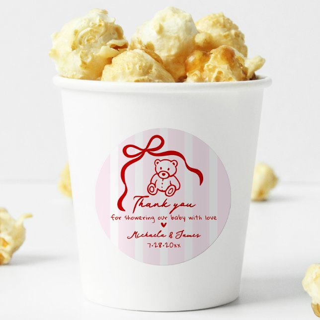 Pink & Red Hand Drawn Doodle Bow Girl Babydusche Runder Aufkleber (Von Creator hochgeladen)