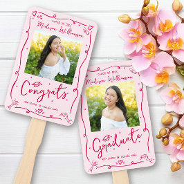 Pink Red Hand Drawn Doodle Graduation 2 Photo Fun Fächer