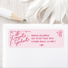 Pink Red Hand Drawn Doodle Graduation Fun Address