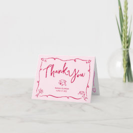 Pink Red Hand Drawn Doodle Style Graduation Quirky Dankeskarte