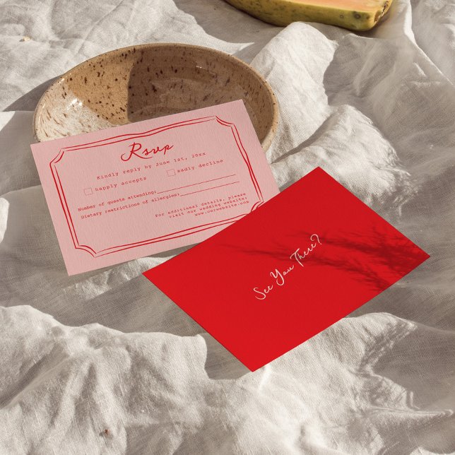 Pink + Red Hand Written Wedding RSVP Card (handwritten rsvp card, wedding rsvp card, minimal rsvp, modern response card, script rsvp card, simp)