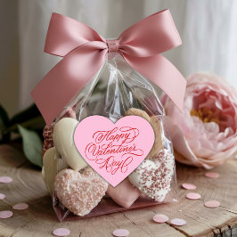 Pink & Red Happy Valentines Day Calligraphy  Herz-Aufkleber