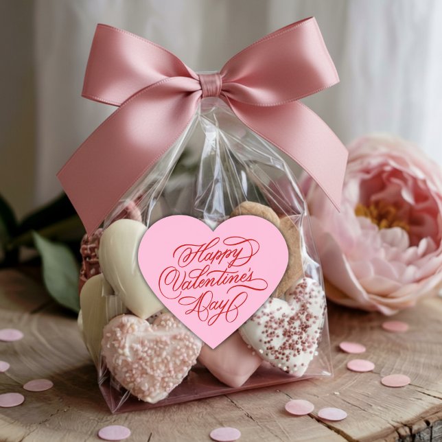 Pink & Red Happy Valentines Day Calligraphy  Herz-Aufkleber (Von Creator hochgeladen)