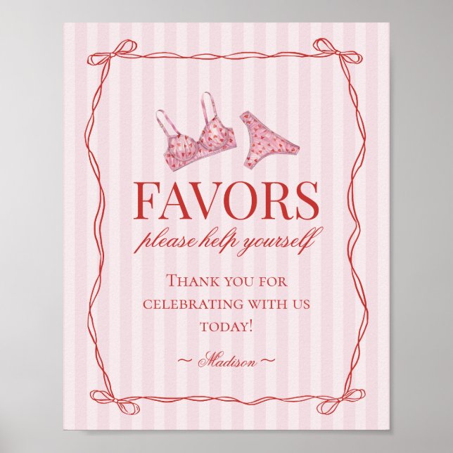 Pink & Red Heart Lingerie Bachelorette Party Favor Poster (Vorne)