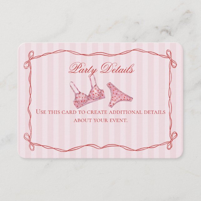 Pink & Red Heart Lingerie Shower Details Begleitkarte (Vorderseite)
