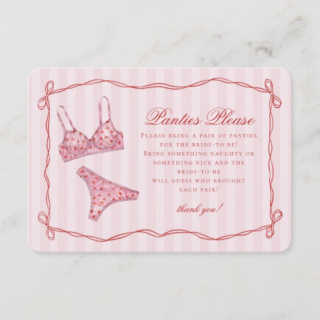 Pink & Red Heart Lingerie Shower Panties Please Begleitkarte (Vorderseite)