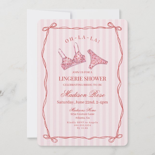 Pink & Red Heart Lingerie Shower Panty Party  Einladung (Vorderseite)