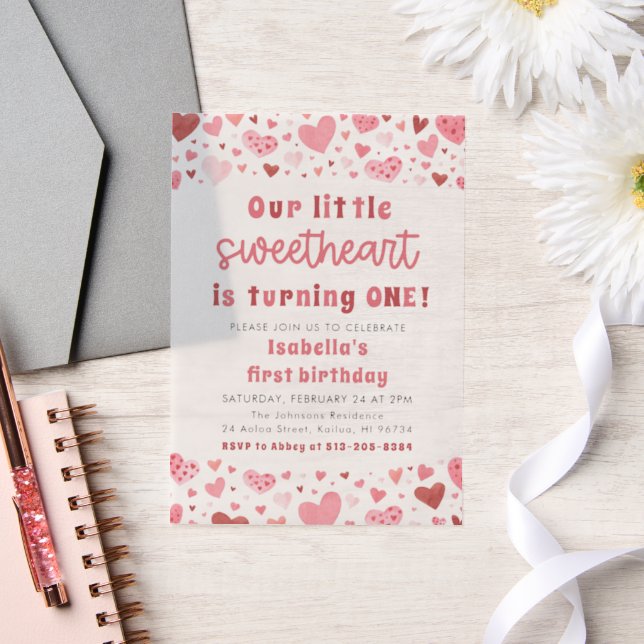 Pink Red Hearts Little Sweetheart Erster Geburtsta (Hochzeit)